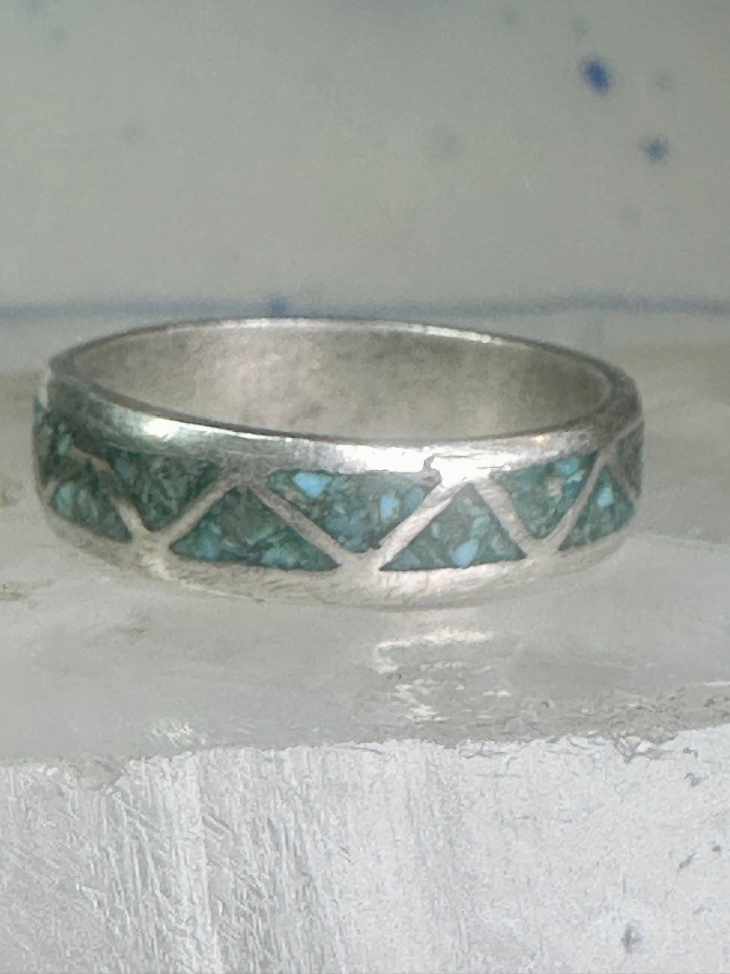 Zuni turquoise wedding ring Size 11.75 Vintage sterling silver women men
