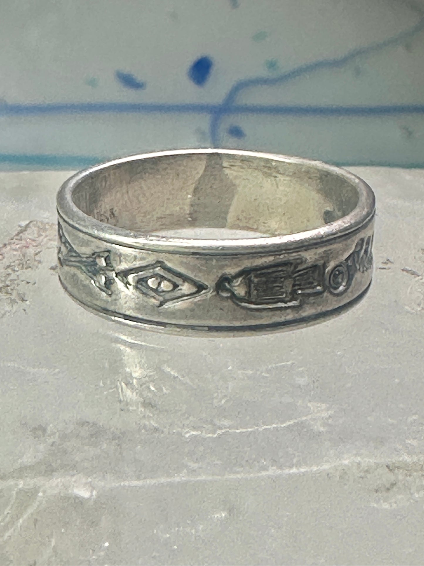 Navajo ring sign P band ring Phoenix crossed arrows plus symbols size 7.7 sterling silver women men boys girls