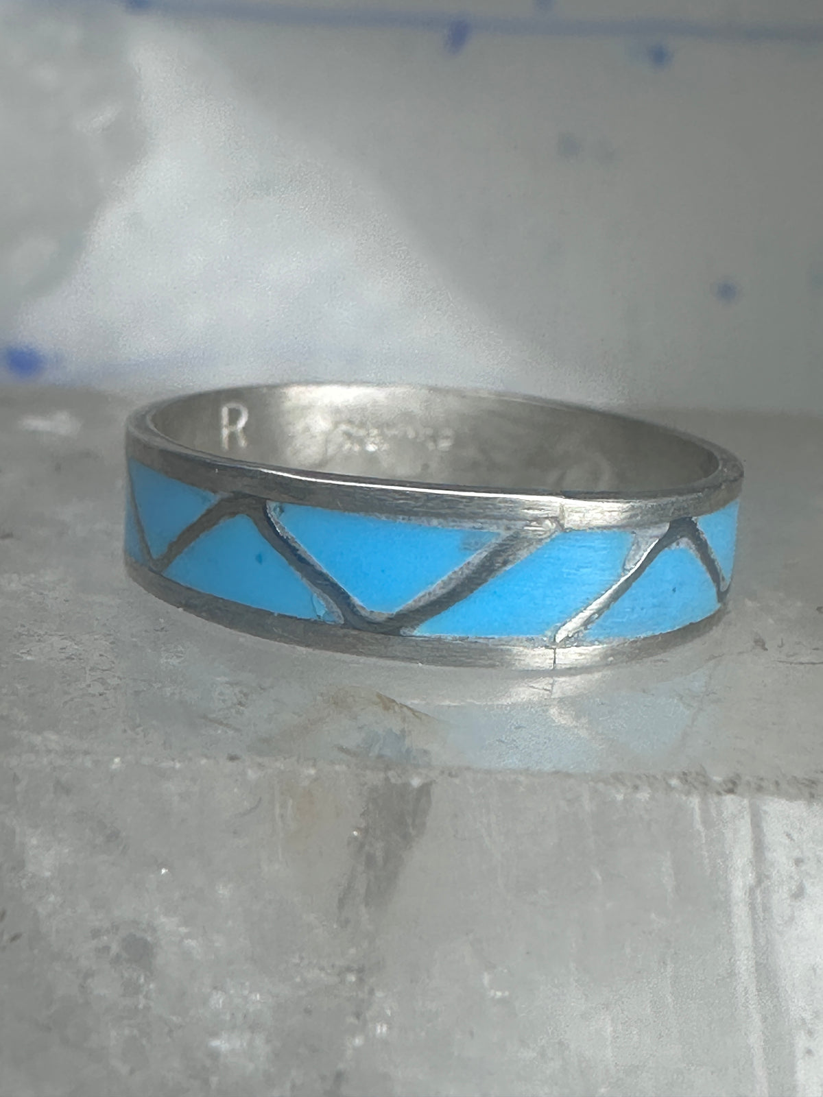 Vintage Sterling Silver Reconstituted Turquoise Inlay Band Ring Size 9.25 925