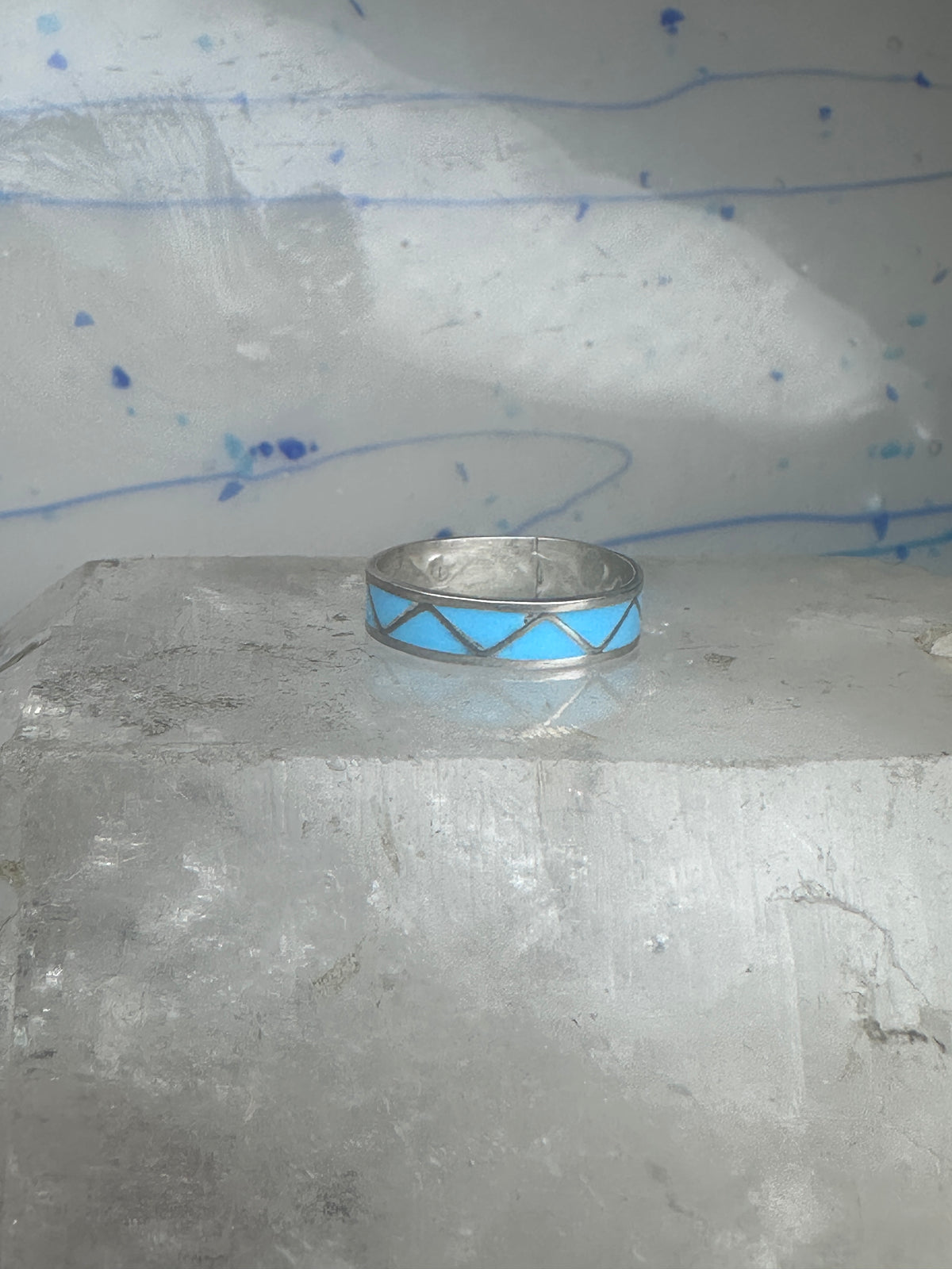 Vintage Sterling Silver Reconstituted Turquoise Inlay Band Ring Size 9.25 925