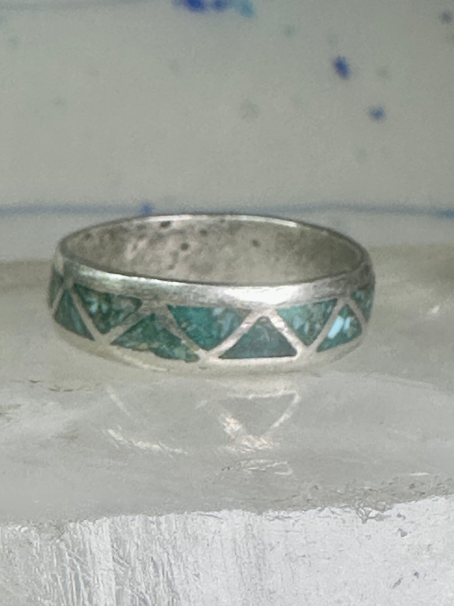 Zuni turquoise wedding ring Size 11.75 Vintage sterling silver women men