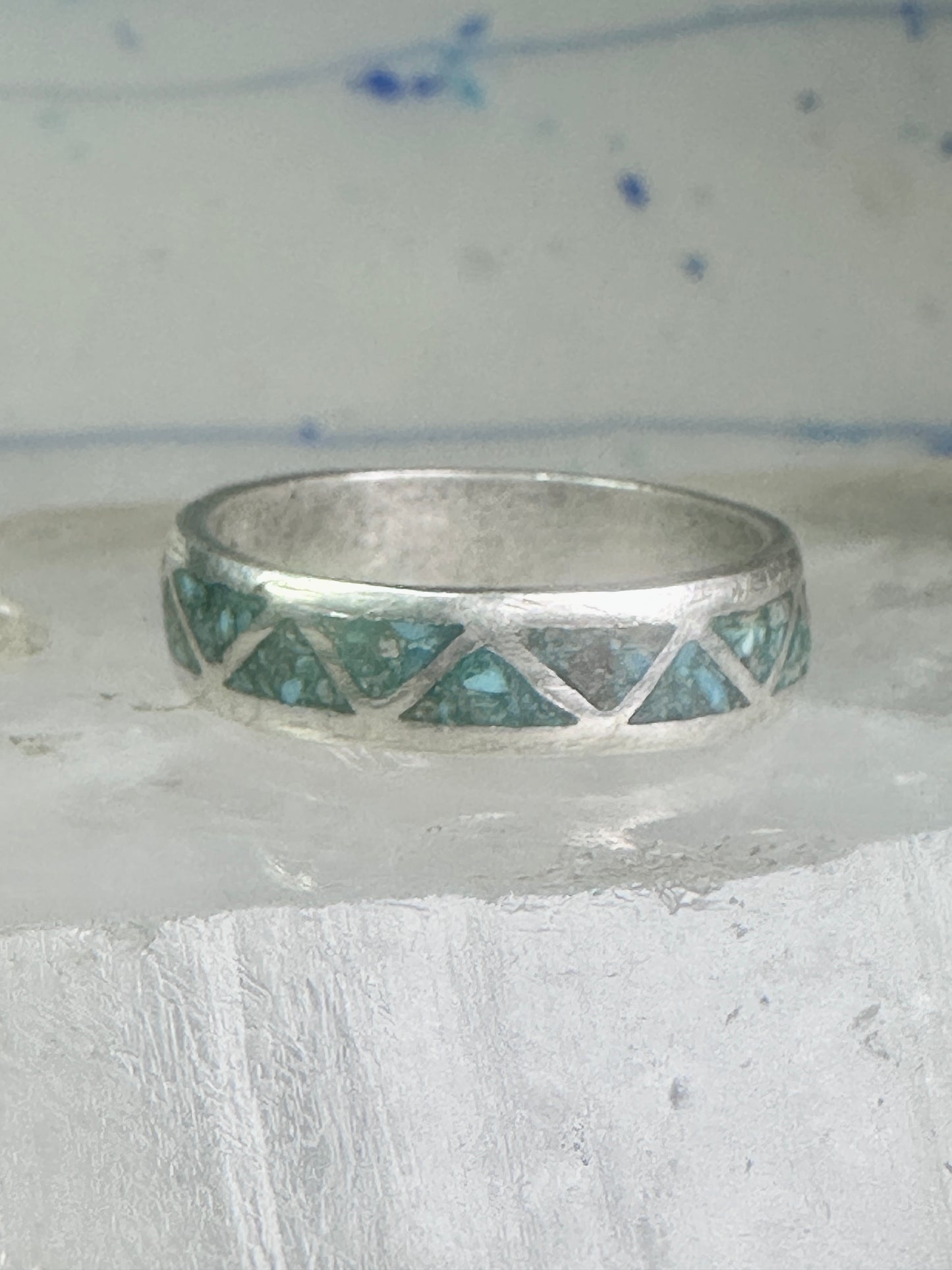 Zuni turquoise wedding ring Size 11.75 Vintage sterling silver women men