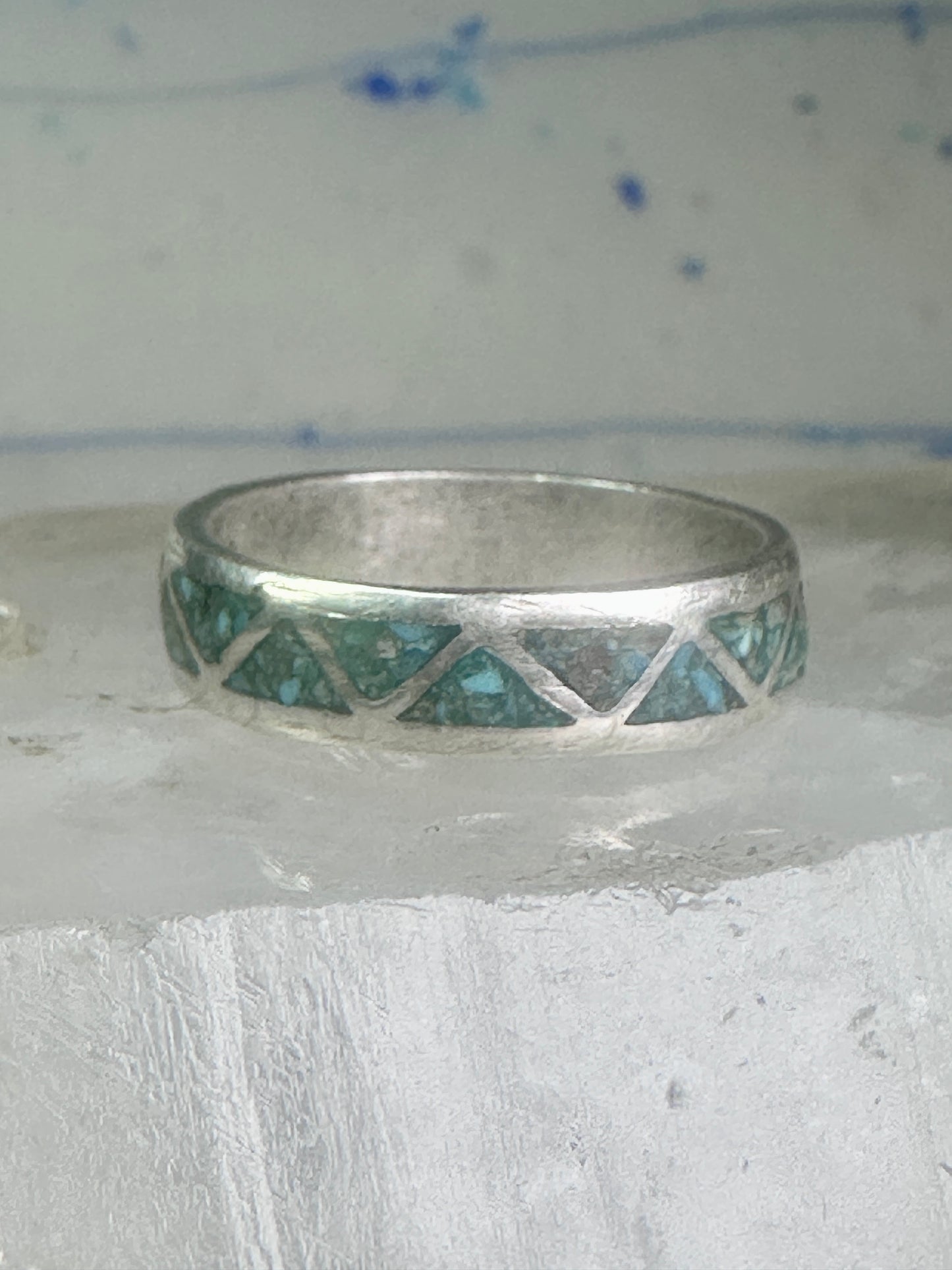 Zuni turquoise wedding ring Size 11.75 Vintage sterling silver women men