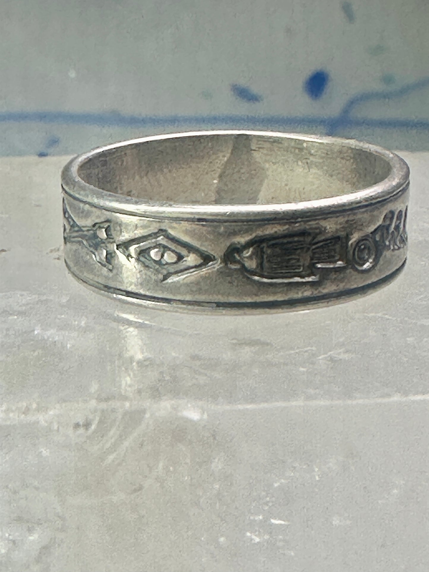 Navajo ring sign P band ring Phoenix crossed arrows plus symbols size 7.7 sterling silver women men boys girls