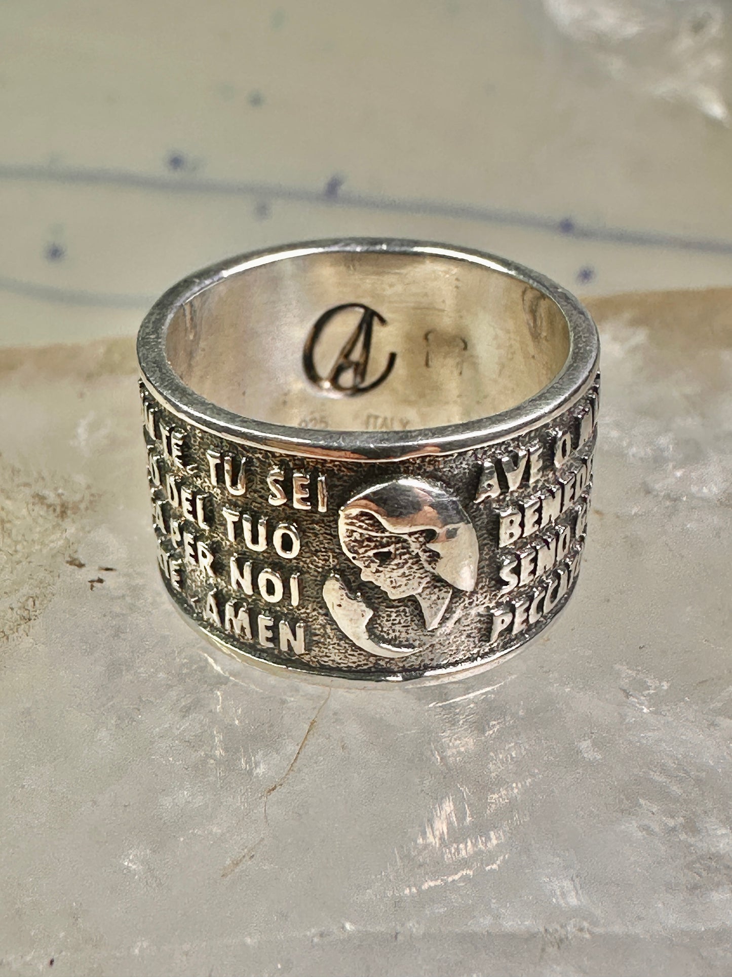 Ava Maria ring Italy by Amen size 7.50 Hail Mary Prayer band sterling silver women men