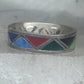 Vintage Sterling Silver Multi Stone Geometric Rough Inlay Band Ring Size 8.25 925
