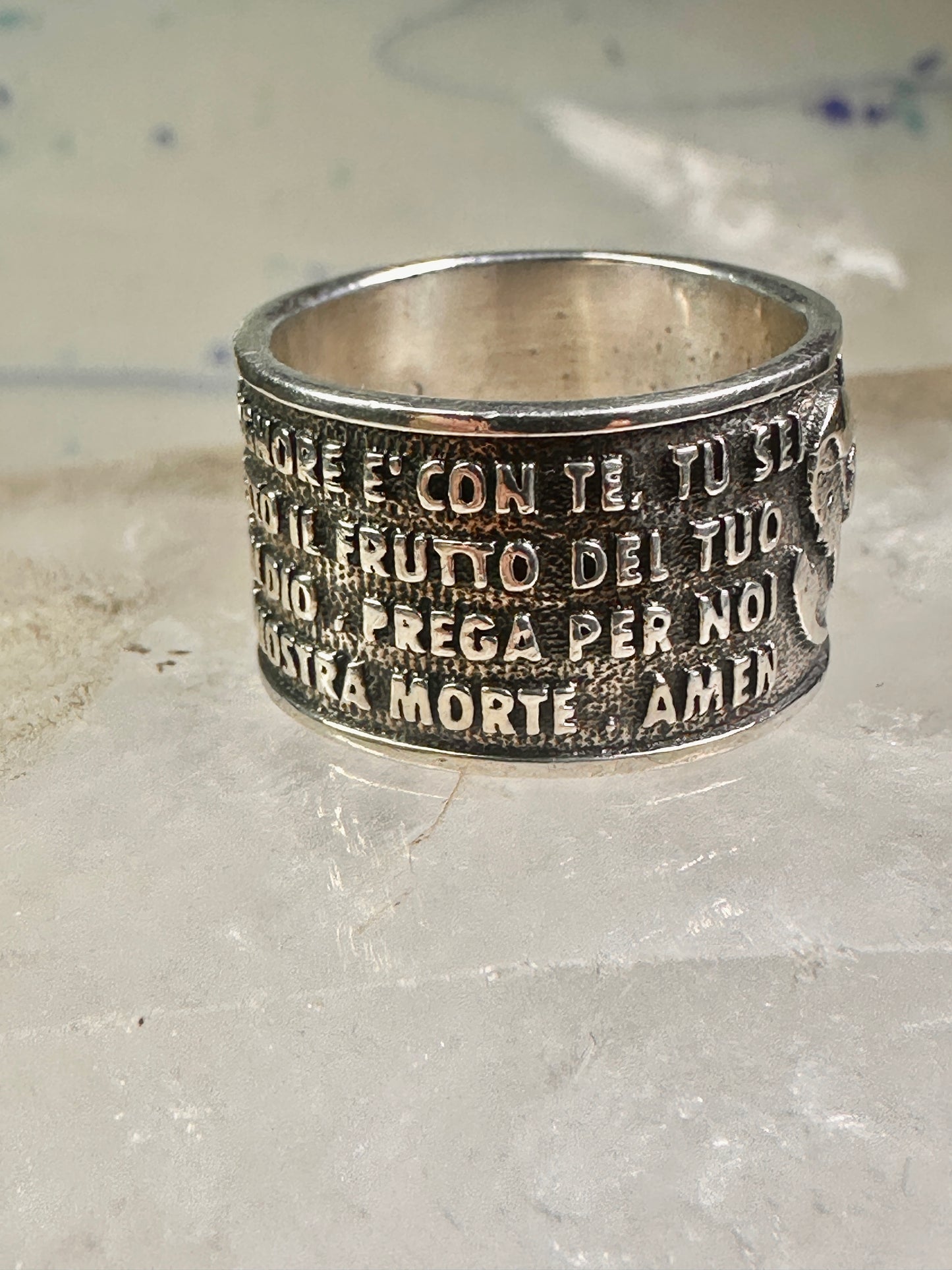 Ava Maria ring Italy by Amen size 7.50 Hail Mary Prayer band sterling silver women men