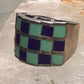 Vintage checkerboard ring cigar band blue lapis turquoise size 10.50 sterling silver women