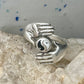 Hands ring Yin Yang vintage band size 7.25 sterling silver women