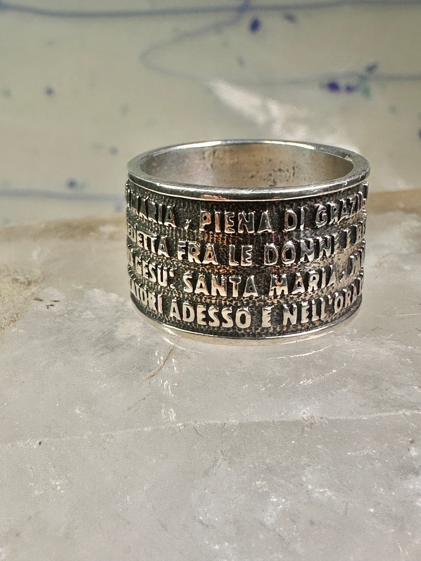 Ava Maria ring Italy by Amen size 7.50 Hail Mary Prayer band sterling silver women men