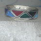 Vintage Sterling Silver Multi Stone Geometric Rough Inlay Band Ring Size 8.25 925