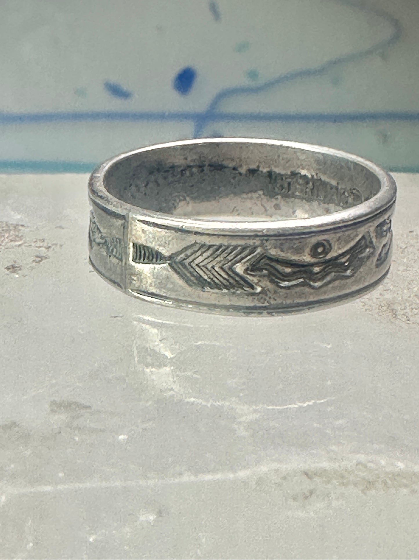 Navajo ring sign P band ring Phoenix crossed arrows plus symbols size 7.7 sterling silver women men boys girls