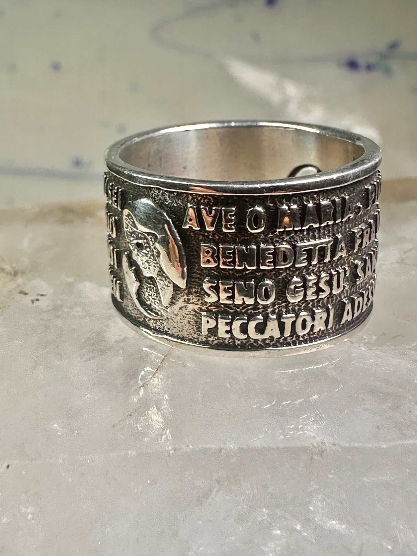 Ava Maria ring Italy by Amen size 7.50 Hail Mary Prayer band sterling silver women men