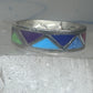 Vintage Sterling Silver Multi Stone Geometric Rough Inlay Band Ring Size 8.25 925