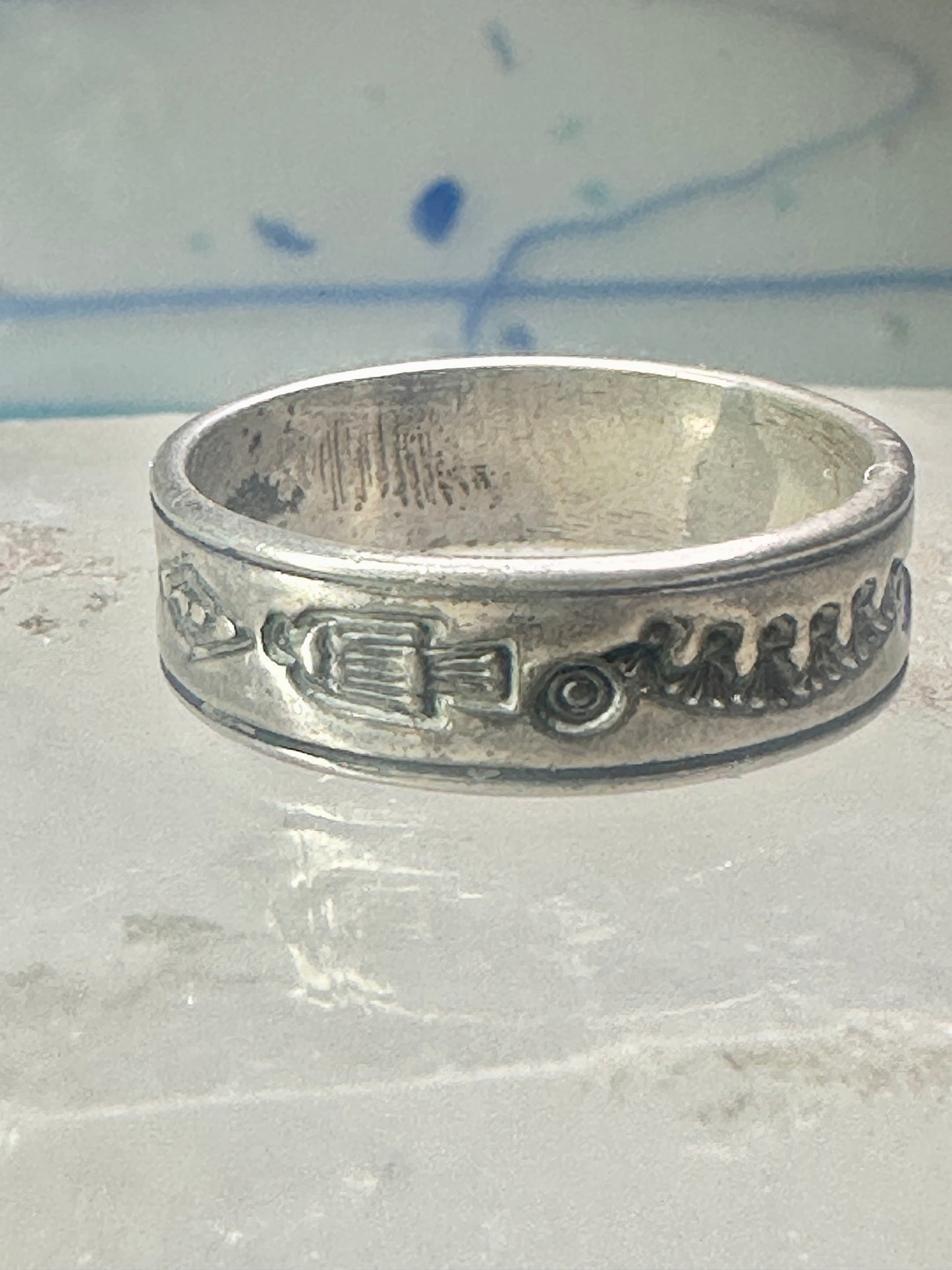 Navajo ring sign P band ring Phoenix crossed arrows plus symbols size 7.7 sterling silver women men boys girls