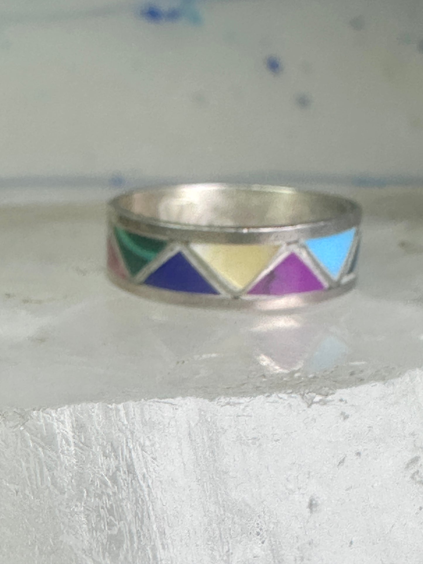 Zuni turquoise ring malachite lapis wedding band Size 7 Vintage sterling silver women men