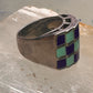 Vintage checkerboard ring cigar band blue lapis turquoise size 10.50 sterling silver women