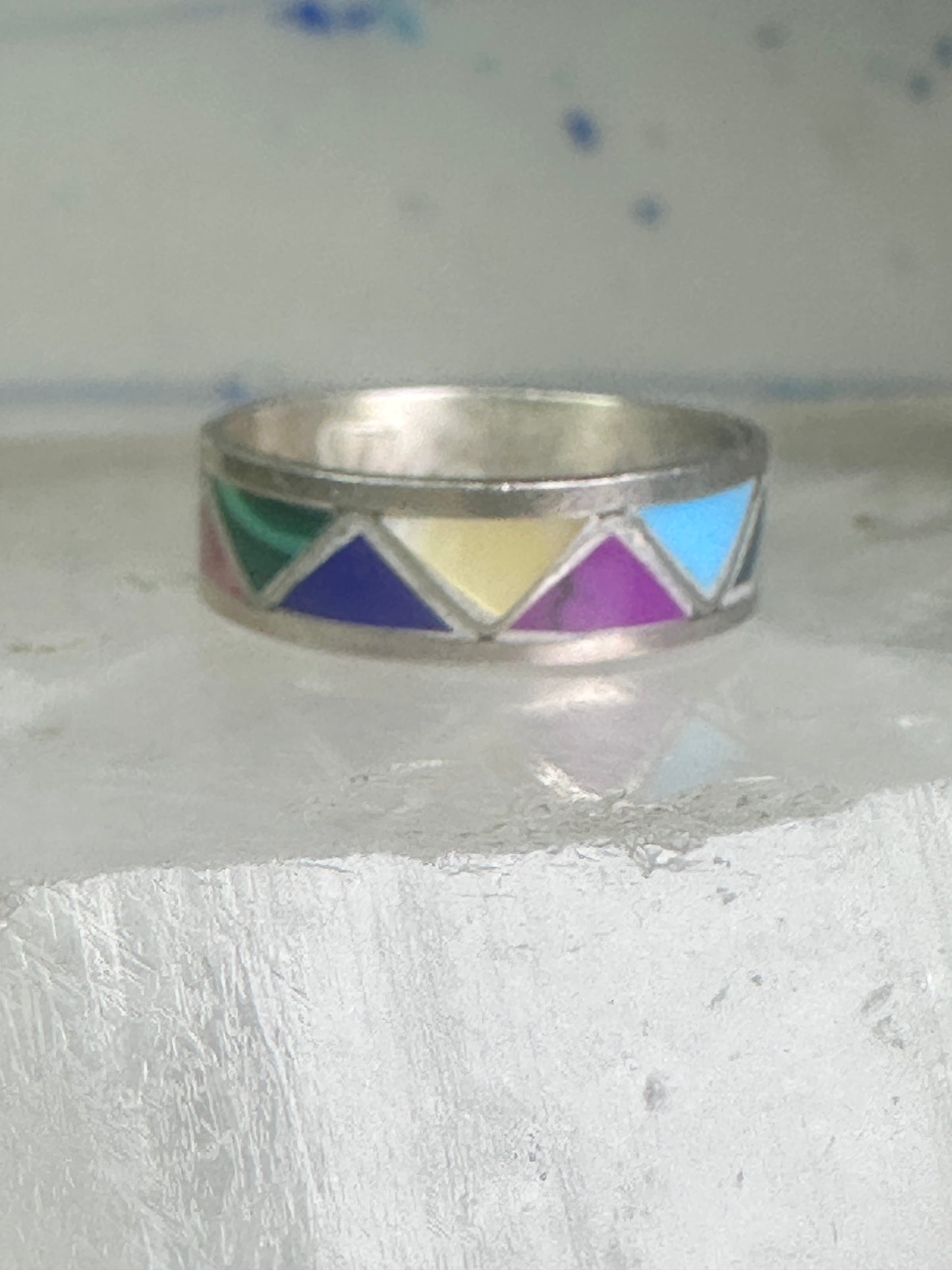 Zuni turquoise ring malachite lapis wedding band Size 7 Vintage sterling silver women men