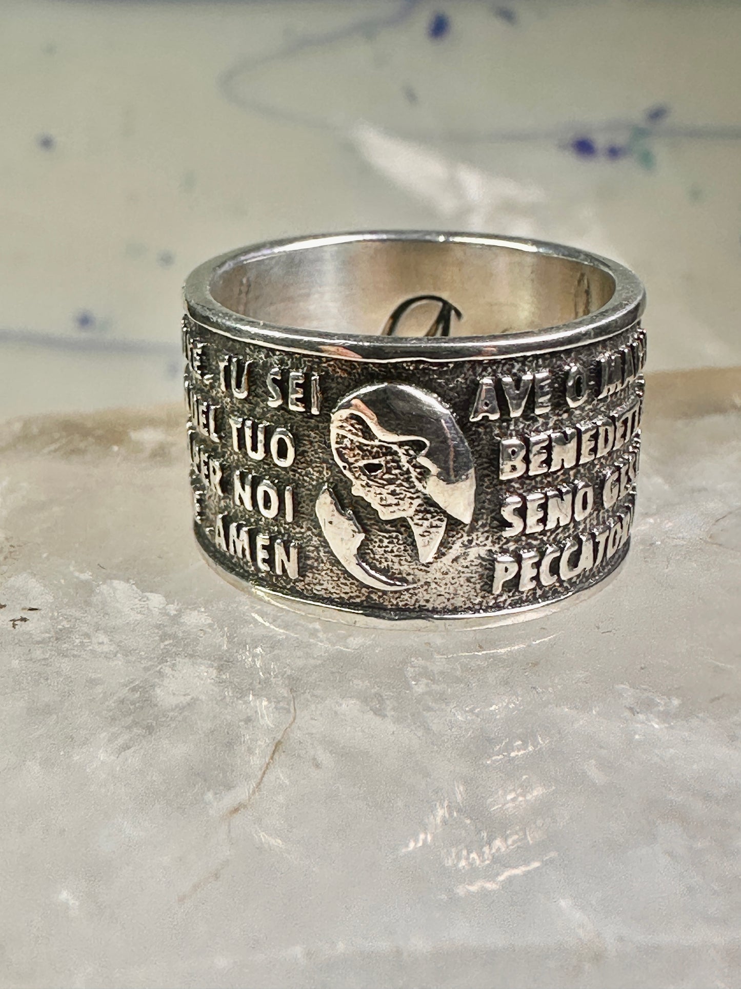 Ava Maria ring Italy by Amen size 7.50 Hail Mary Prayer band sterling silver women men