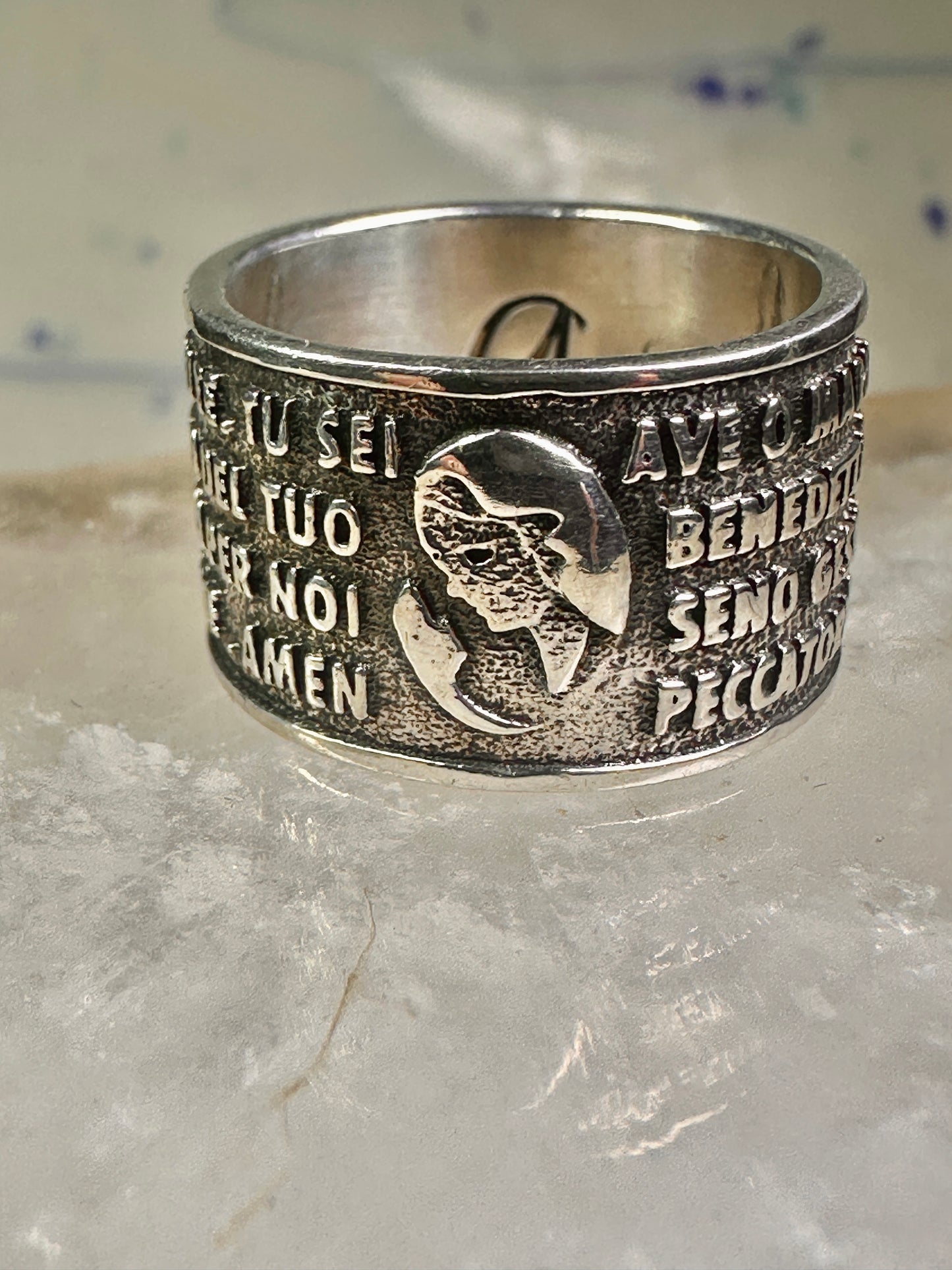 Ava Maria ring Italy by Amen size 7.50 Hail Mary Prayer band sterling silver women men