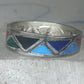 Vintage Sterling Silver Multi Stone Geometric Rough Inlay Band Ring Size 8.25 925