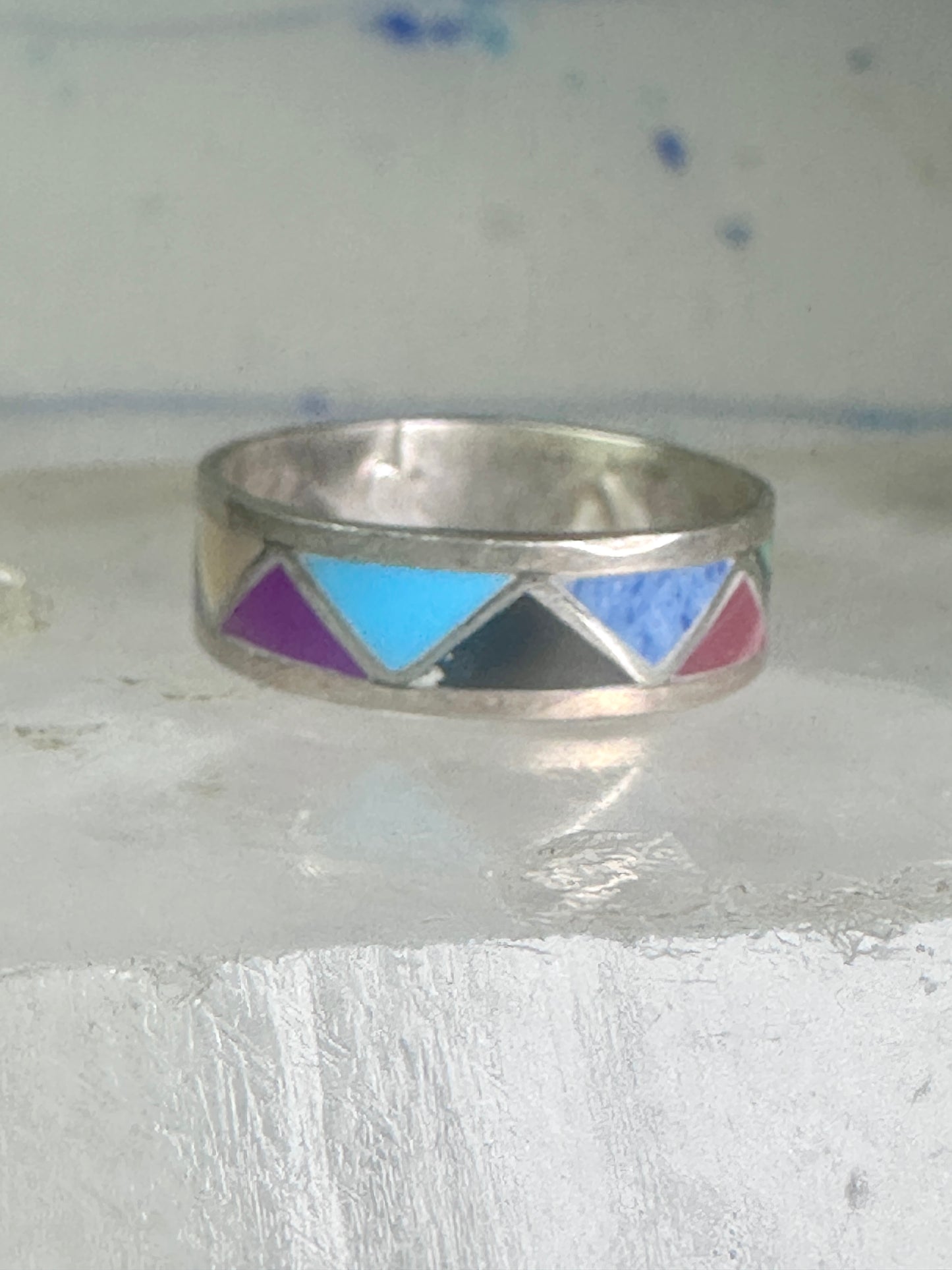 Zuni turquoise ring malachite lapis wedding band Size 7 Vintage sterling silver women men