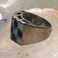 Vintage checkerboard ring cigar band blue lapis turquoise size 10.50 sterling silver women