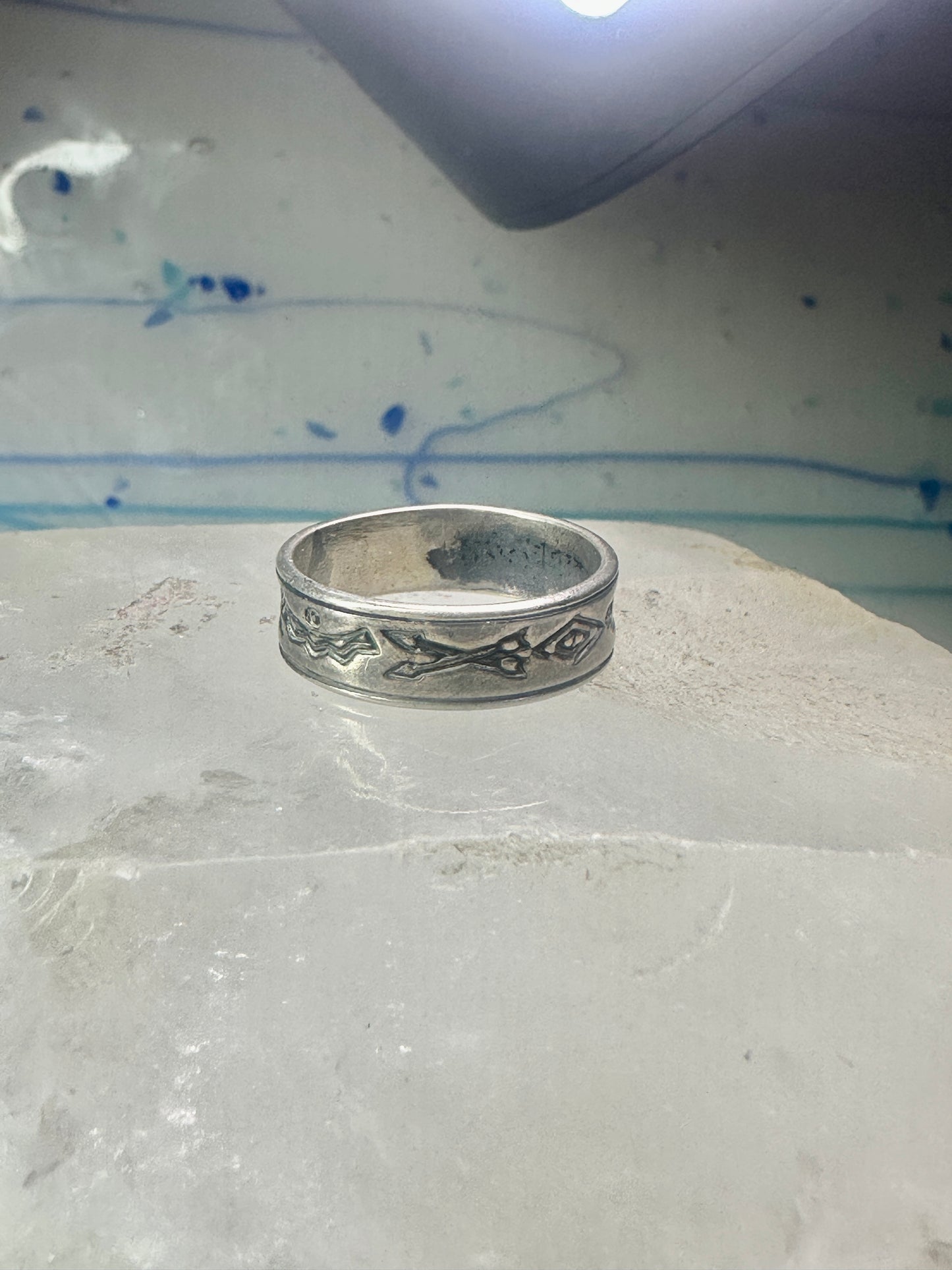 Navajo ring sign P band ring Phoenix crossed arrows plus symbols size 7.7 sterling silver women men boys girls