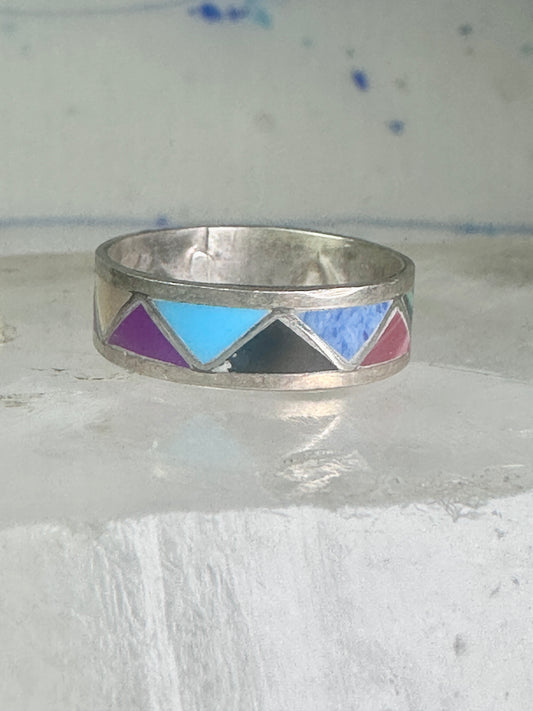 Zuni turquoise ring malachite lapis wedding band Size 7 Vintage sterling silver women men