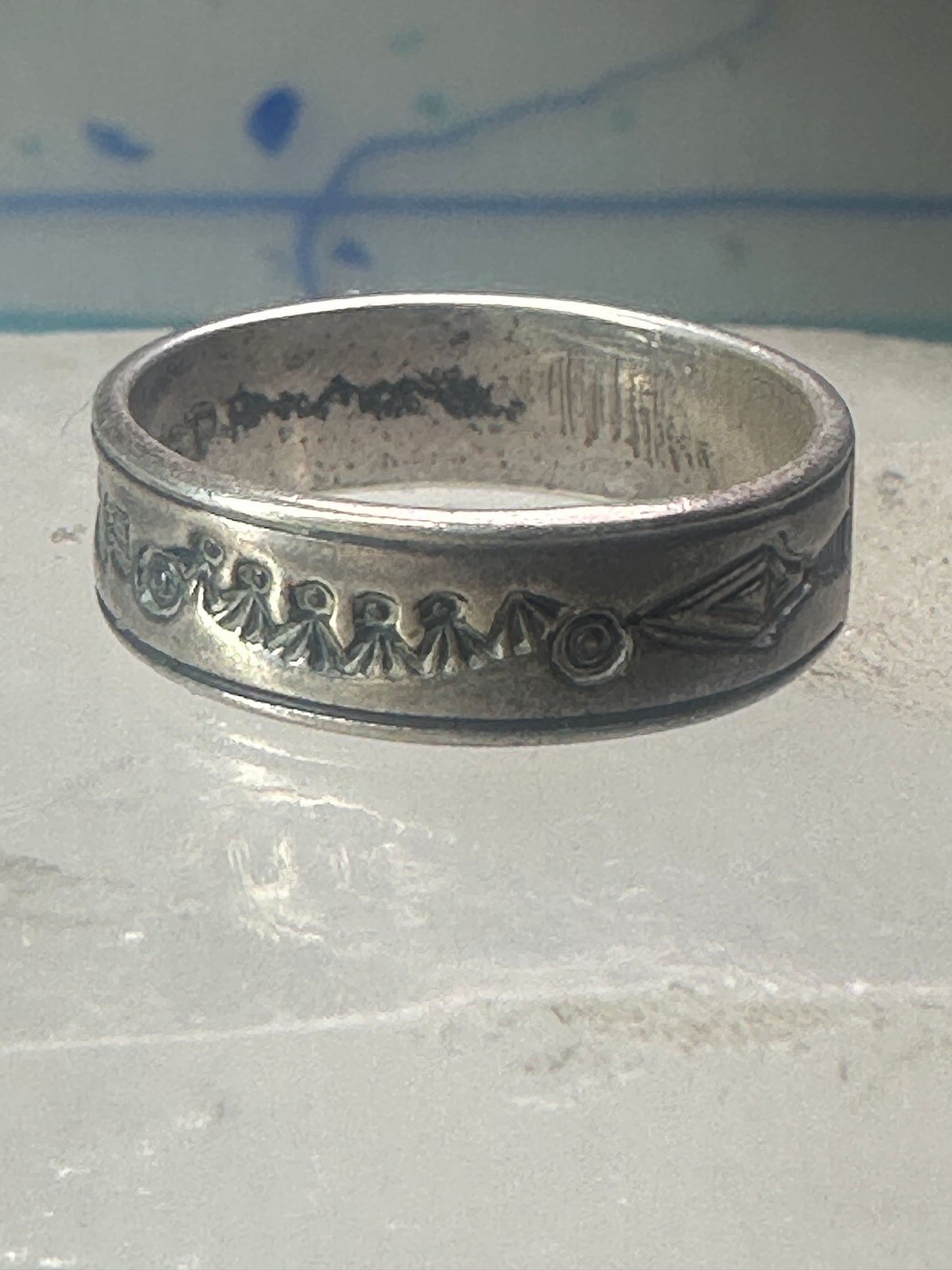 Navajo ring sign P band ring Phoenix crossed arrows plus symbols size 7.7 sterling silver women men boys girls