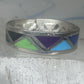 Vintage Sterling Silver Multi Stone Geometric Rough Inlay Band Ring Size 8.25 925