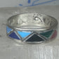 Vintage Sterling Silver Multi Stone Geometric Rough Inlay Band Ring Size 8.25 925