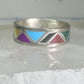 Zuni turquoise ring malachite lapis wedding band Size 7 Vintage sterling silver women men