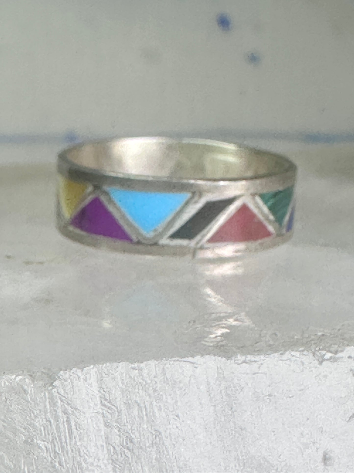 Zuni turquoise ring malachite lapis wedding band Size 7 Vintage sterling silver women men