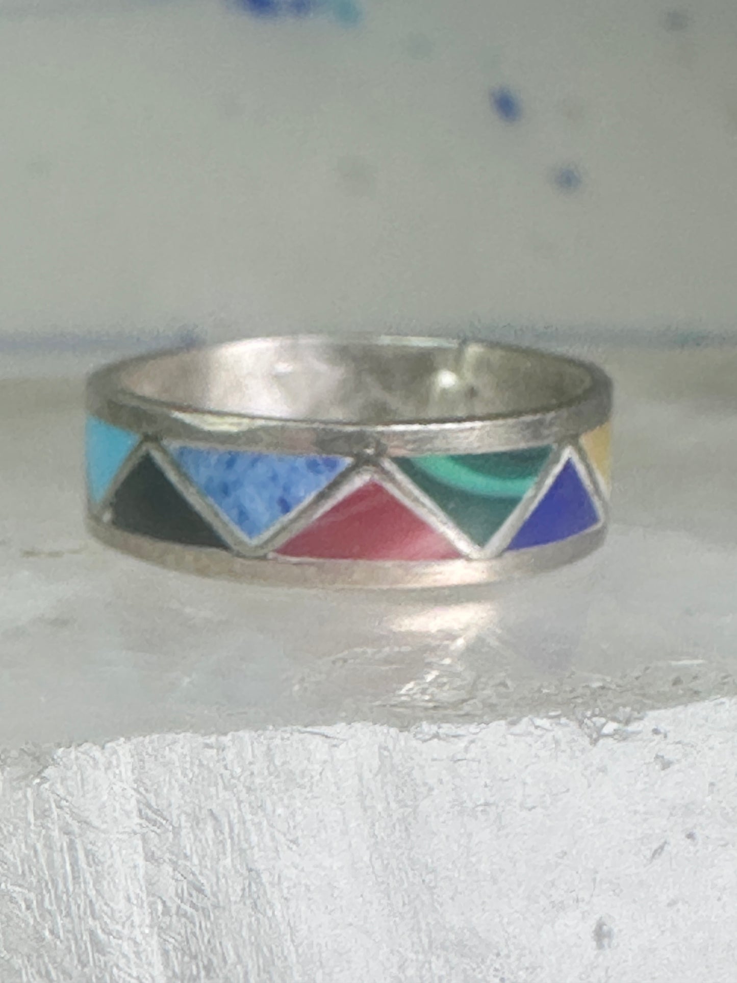 Zuni turquoise ring malachite lapis wedding band Size 7 Vintage sterling silver women men