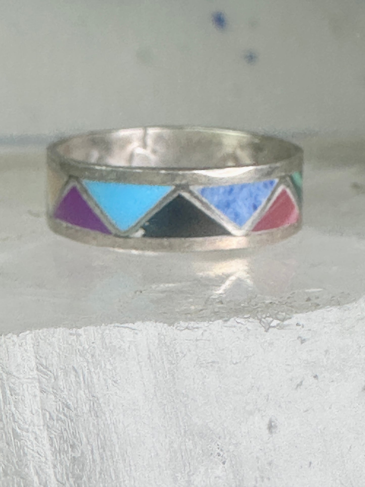 Zuni turquoise ring malachite lapis wedding band Size 7 Vintage sterling silver women men