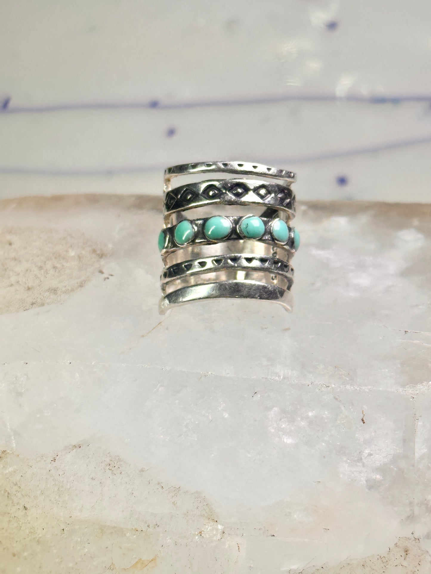 Mexican ring size 5.25 Mexico turquoise wide band sterling silver women