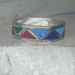Vintage Sterling Silver Multi Stone Geometric Rough Inlay Band Ring Size 8.25 925
