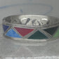 Vintage Sterling Silver Multi Stone Geometric Rough Inlay Band Ring Size 8.25 925