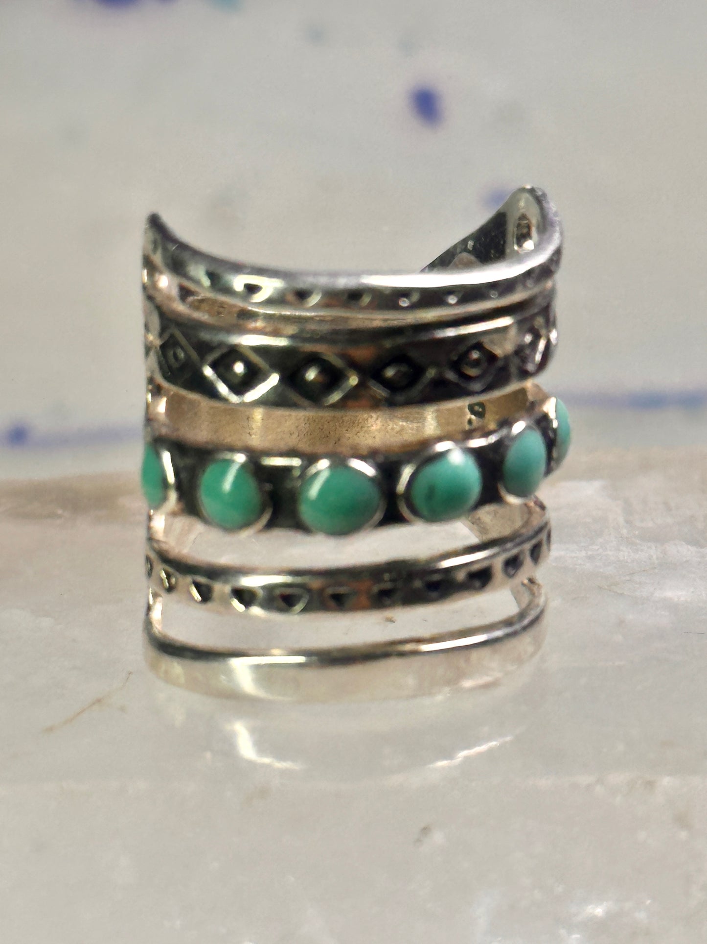 Mexican ring size 5.25 Mexico turquoise wide band sterling silver women
