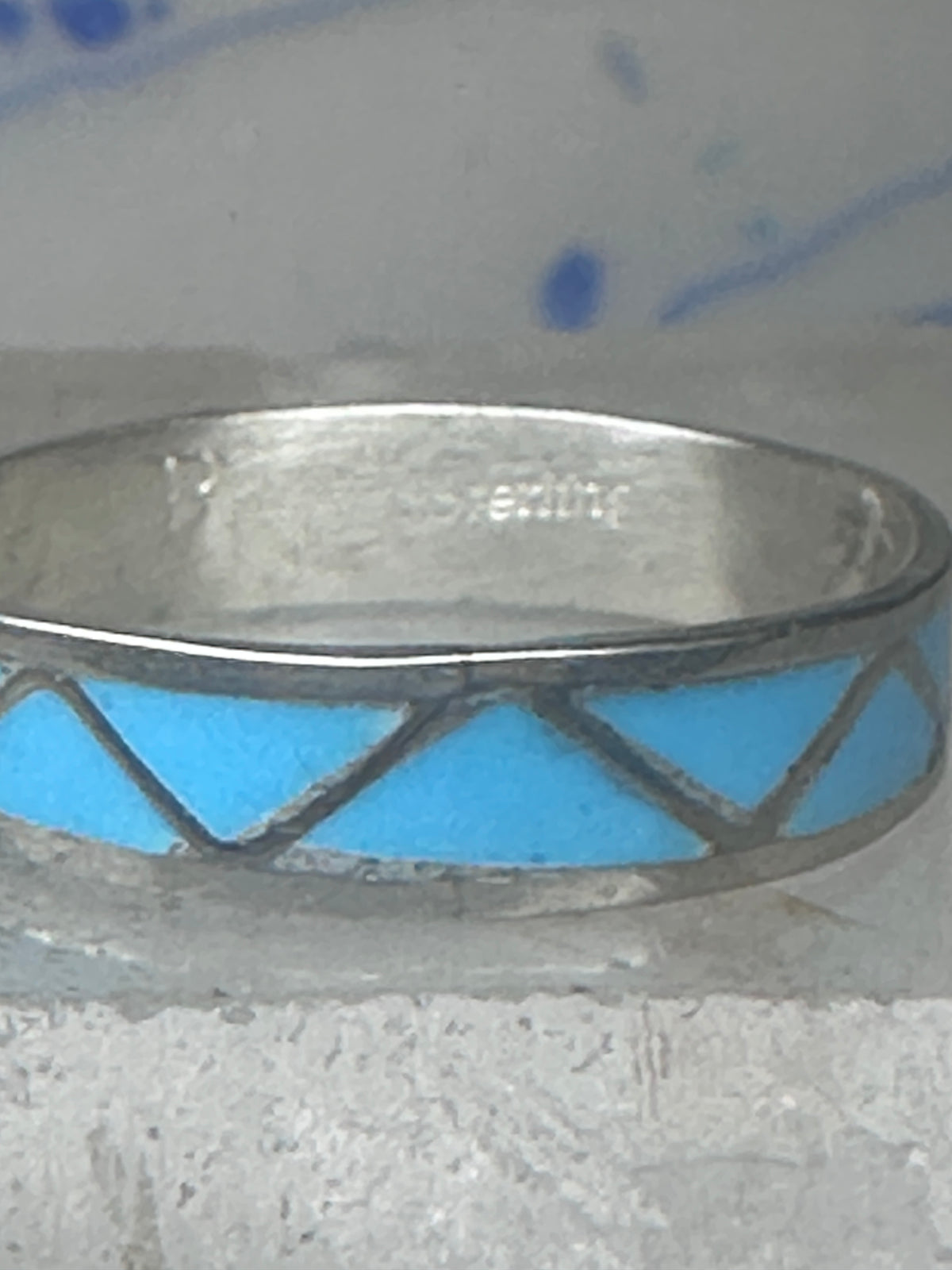 Vintage Sterling Silver Zuni Reconstituted Turquoise Inlay Wedding Band Ring Size 11.25 925