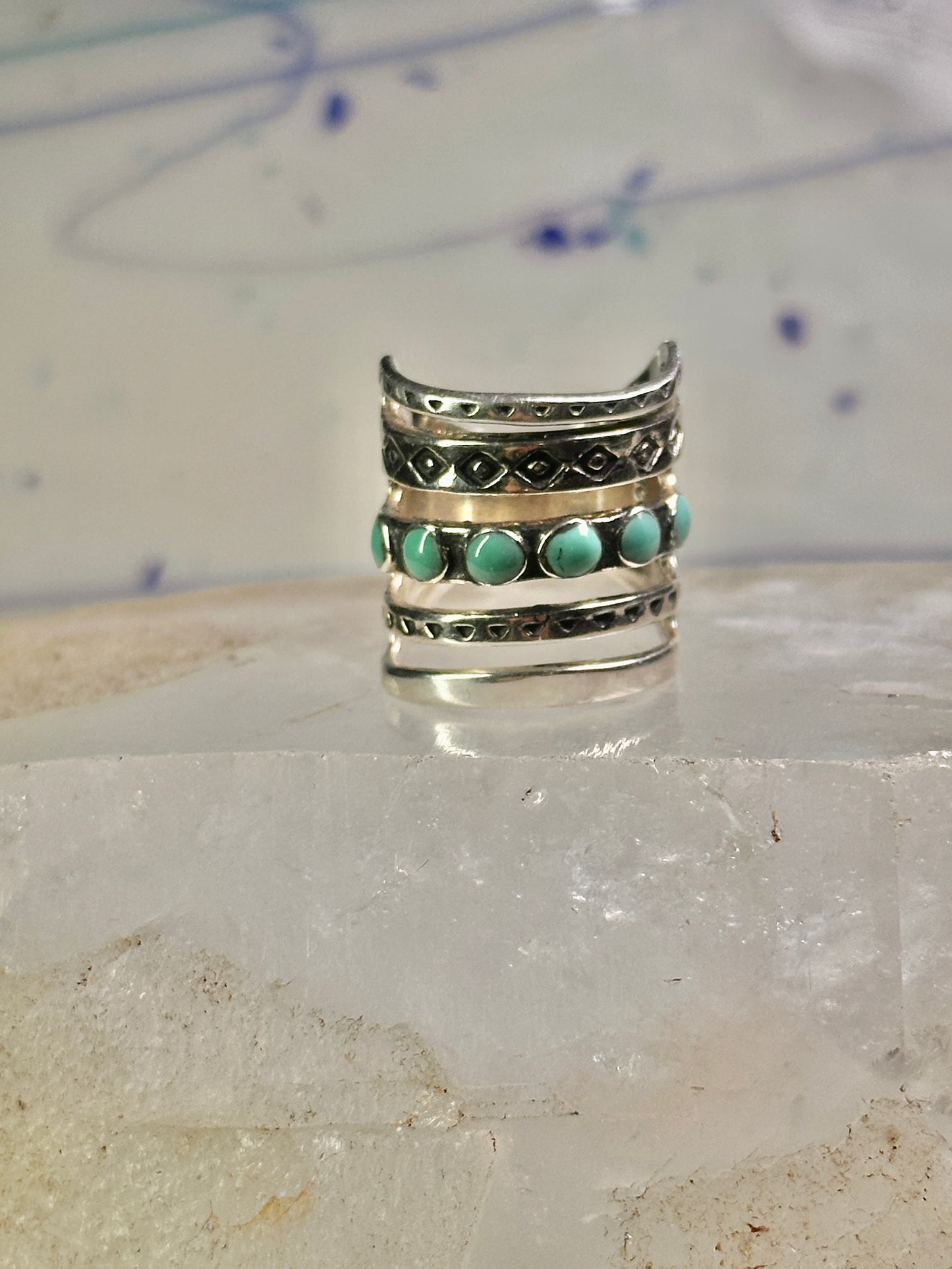 Mexican ring size 5.25 Mexico turquoise wide band sterling silver women