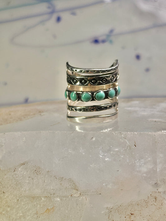 Mexican ring size 5.25 Mexico turquoise wide band sterling silver women