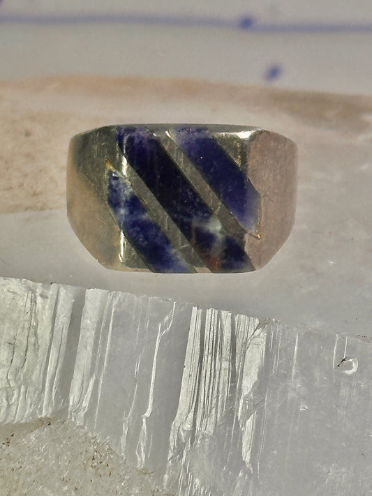 Mexico Taxco ring size 6 blue lapis or sodalite ? wide band sterling silver women men