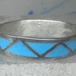 Vintage Sterling Silver Zuni Reconstituted Turquoise Inlay Wedding Band Ring Size 11.25 925