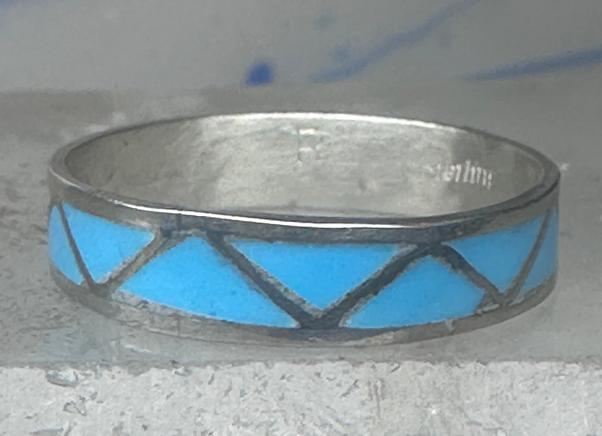 Vintage Sterling Silver Zuni Reconstituted Turquoise Inlay Wedding Band Ring Size 11.25 925