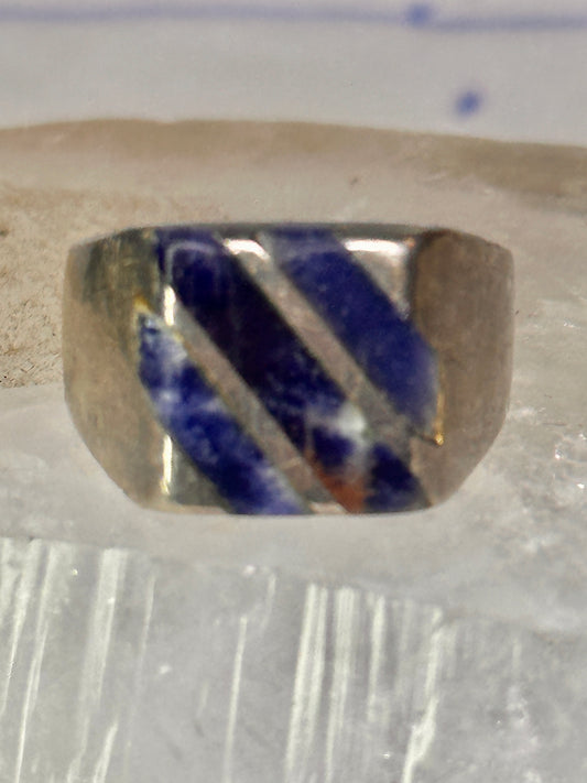 Mexico Taxco ring size 6 blue lapis or sodalite ? wide band sterling silver women men
