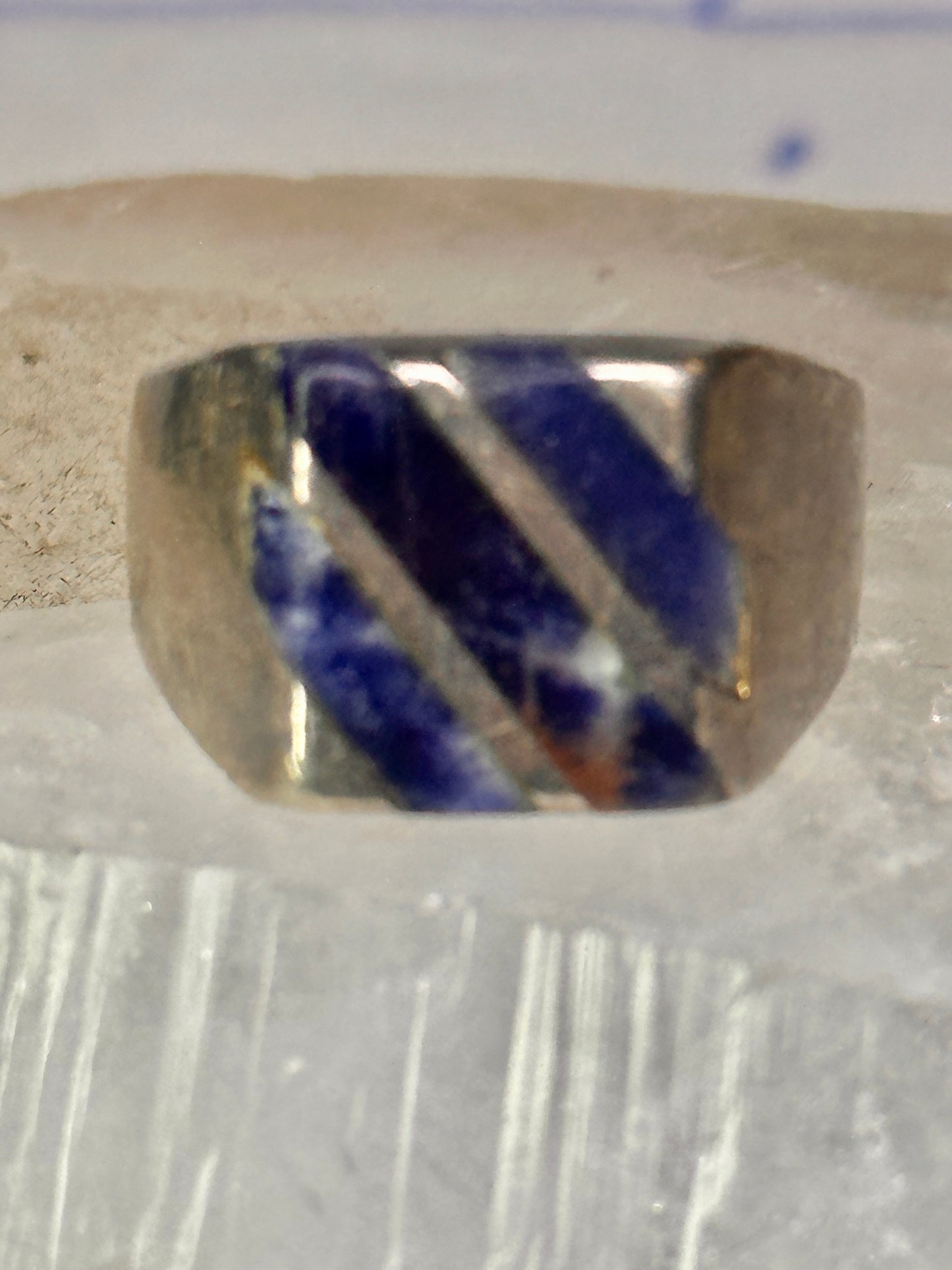 Mexico Taxco ring size 6 blue lapis or sodalite ? wide band sterling silver women men