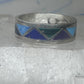 Vintage Sterling Silver Multi Stone Geometric Rough Inlay Band Ring Size 7.75 925
