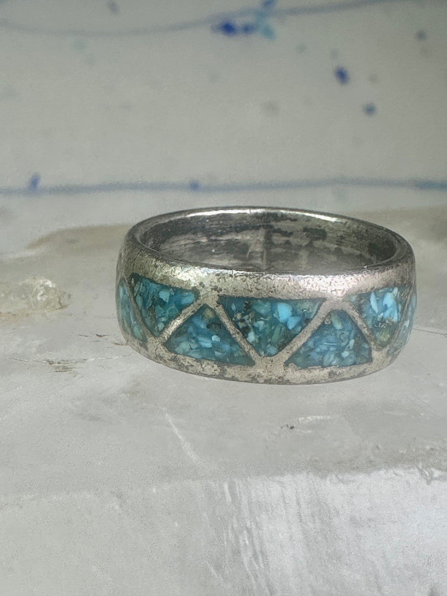 Zuni turquoise ring wedding band Size 7 Vintage sterling silver women men